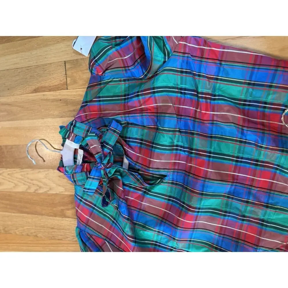 VTG 70’s Patchwork Plaid Christmas Midi Skirt Blouse Matching Set S preppy